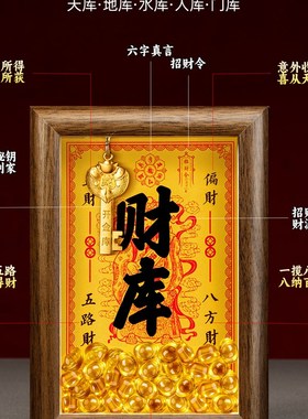 黄水晶元宝财库相框聚宝盆小元宝开财补库钥匙P财神金元宝相框摆