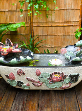 创意荷花落地鱼池户外鱼缸流水摆件庭院室外小院花园中式成品喷泉