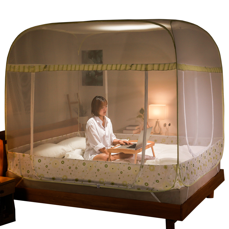 蒙古包蚊帐免f安装拉链1.5/1.8m/2米床家用加密加厚儿童防摔夏季