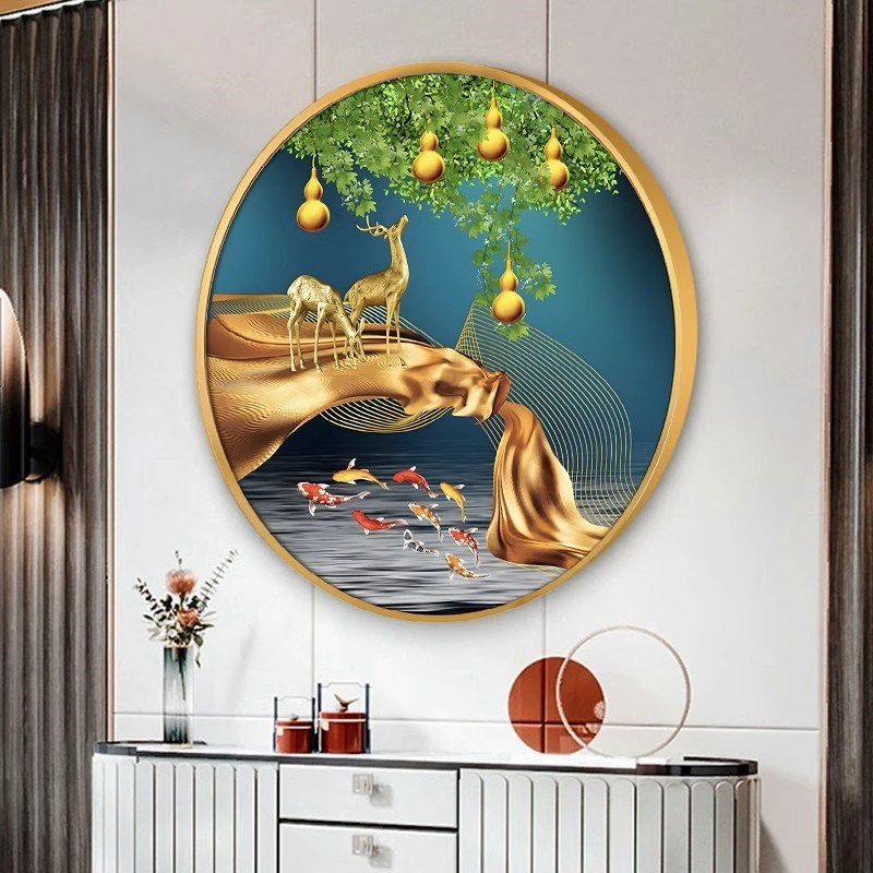 五福临门十字绣2024新款线绣客厅餐厅玄关M福禄招财九鱼图手工刺