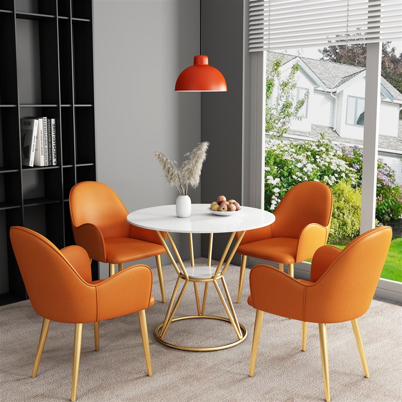 商用轻奢岩板洽谈桌酒店现代公共接待区简约户外R饭厅圆桌真皮椅