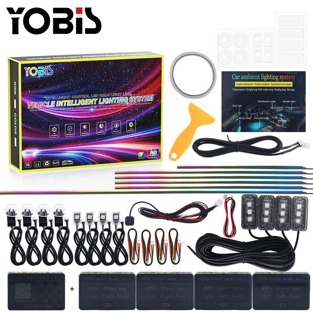 YOBIS跨境汽车车载氛围灯18in1隐藏式亚克力LED幻彩256色装饰灯带