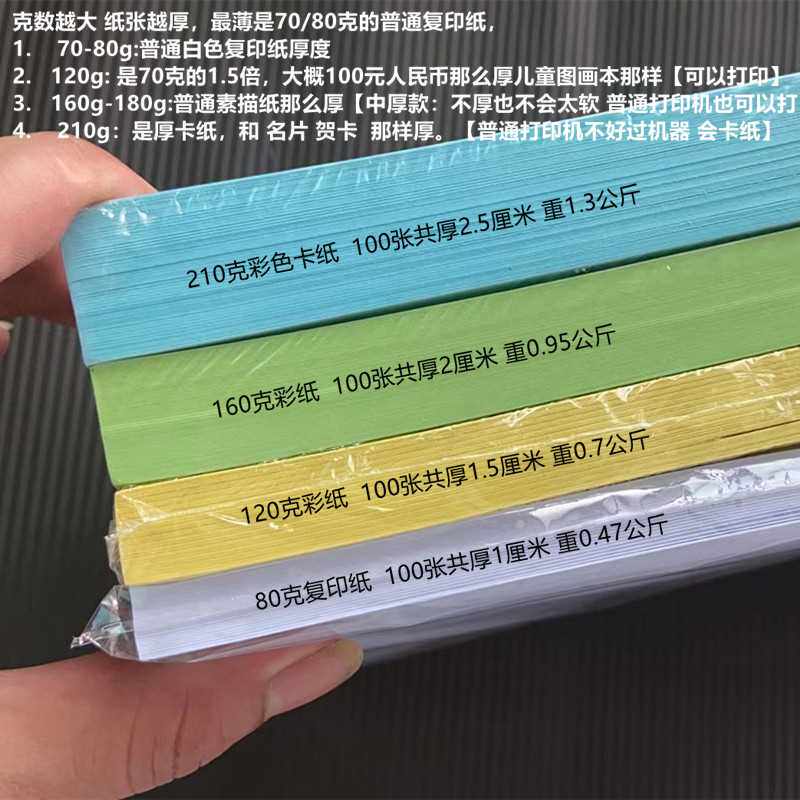 森美A4 120g彩纸彩色打印纸120克A3彩色复印纸黑色白色纸加厚打印