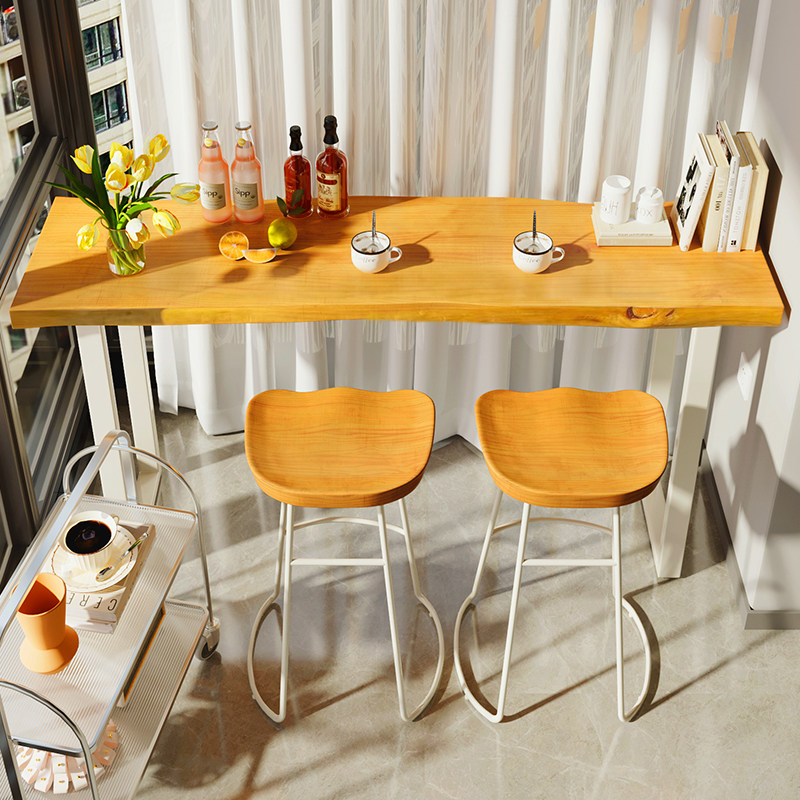 实木吧台桌椅组合家用客厅隔断阳台高脚桌奶茶店长条桌靠墙窄桌子