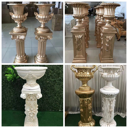 新款婚庆道具婚礼路引欧式罗马柱花盆底座柱子花架玻璃钢落地摆件