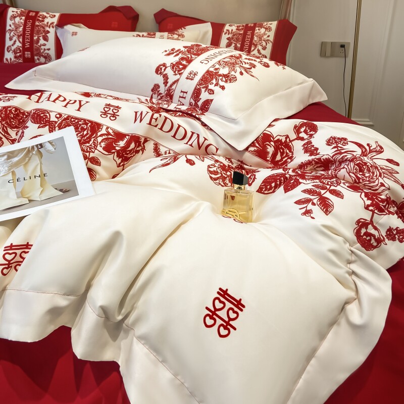 高端新婚喜庆结婚四件套磨毛结婚床上用品大红中式婚房陪嫁4件套,床上用品,婚庆床品套件,淘宝优惠券,粉丝福利购,淘宝优惠卷