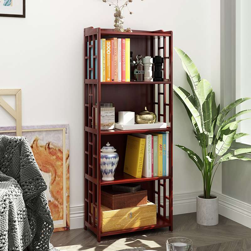 7T楠竹书架置物架仿古中式书柜 简易实木多层架简约现代落地小书