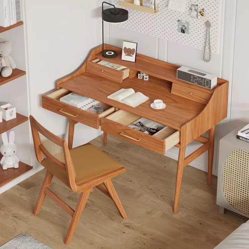 北欧樱桃木实木书桌小户型电脑桌简约写字台梳妆台抽屉现代家用