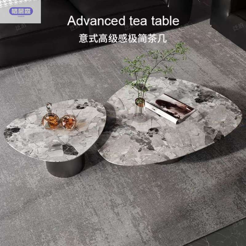 意式简约轻奢高端大理石家用茶几三角形大小组合别墅客厅