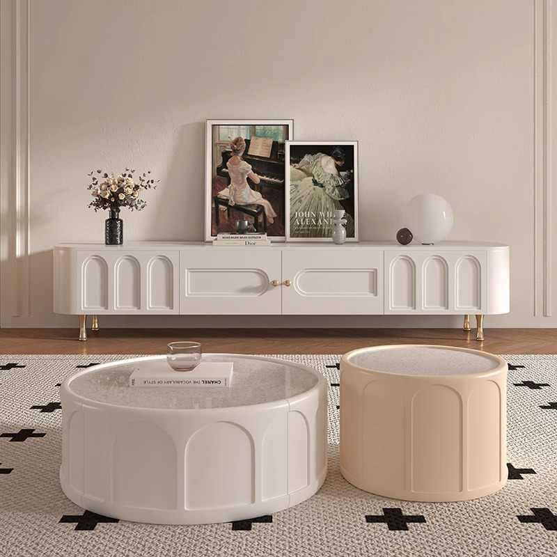 法式奶油风电视柜实木家用现代简约轻奢风大小户型茶几电视柜组合