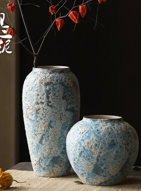 好货简约现代手工插花新款客厅装饰摆件北欧现代养鲜花粗陶罐干花