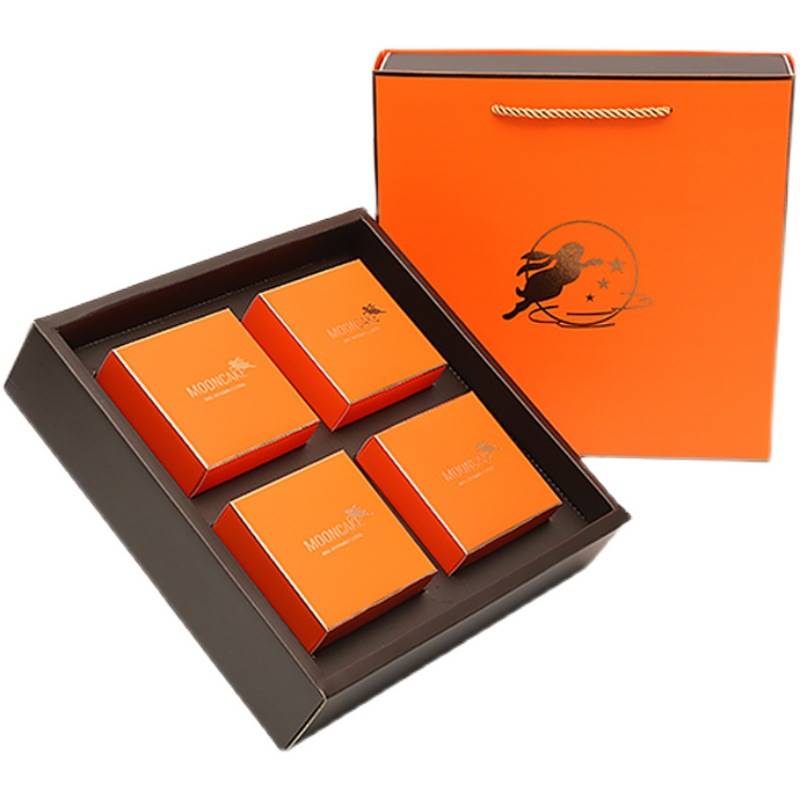 4粒中秋月饼盒高档广式烫金兔子礼盒手提袋套装100到170克大内盒