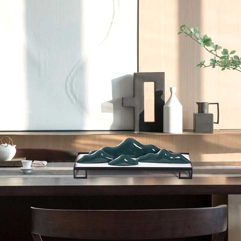 中式陶瓷假山沙盘摆件客厅玄关柜隔断装饰陈设样板间书房软装饰品