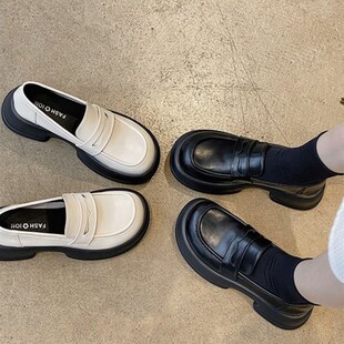 华姐严选女鞋英伦风小皮鞋女2023新款粗跟真皮休闲包鞋一脚蹬乐福