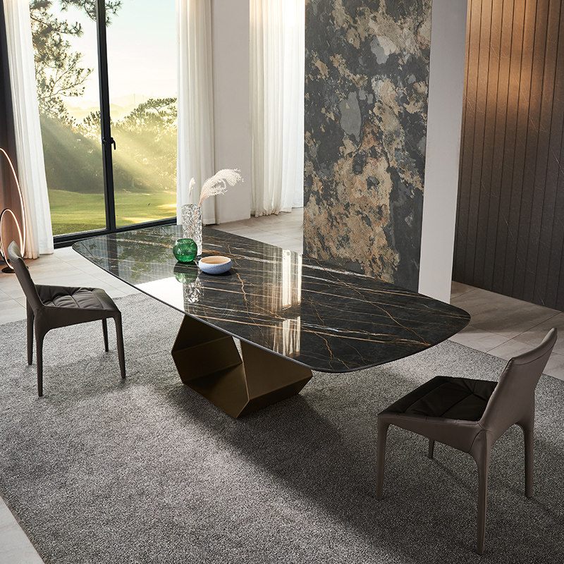 轻奢拉米娜岩板餐桌大理石长方形意式现代4人餐桌椅组合超薄亮光