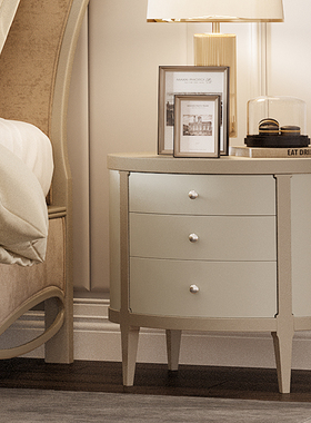 璞博家具实木床头柜卧室床头收纳储物浅色柜子美式轻奢品质奢华型