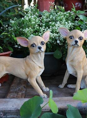 仿真吉娃娃摆件别墅花园装饰树脂狗狗模型动物工艺品摆件