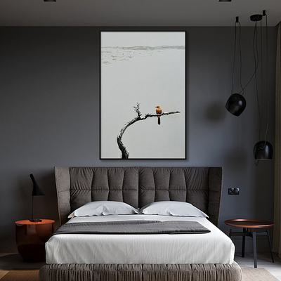 喜鹊喜上枝头手绘油画意式极简黑白灰意境装N饰画客厅玄关肌理挂