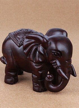 黑檀实木大象摆件一对木雕木头小象电视柜客厅家居装饰木质工艺品