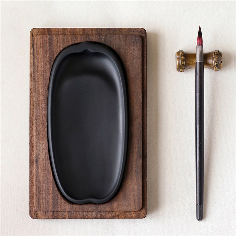 小荷尖尖歙砚砚台中小q楷书法国画专用砚台文房四宝墨锭磨墨老坑