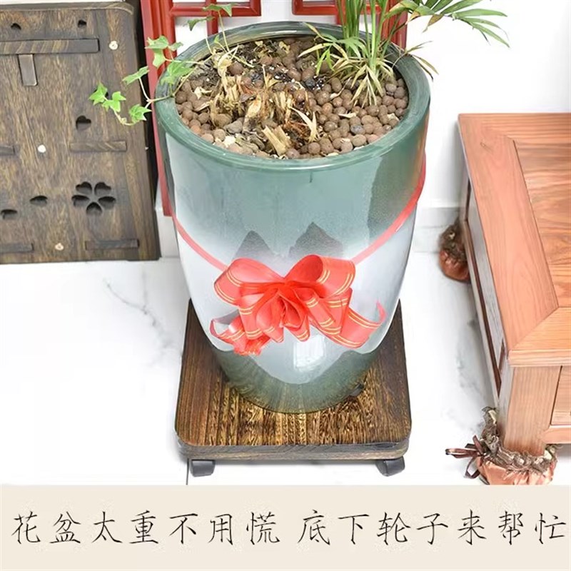 实木可移动花托带滚轮接水盘万向轮盆栽绿植承重滑轮底座花盆托盘