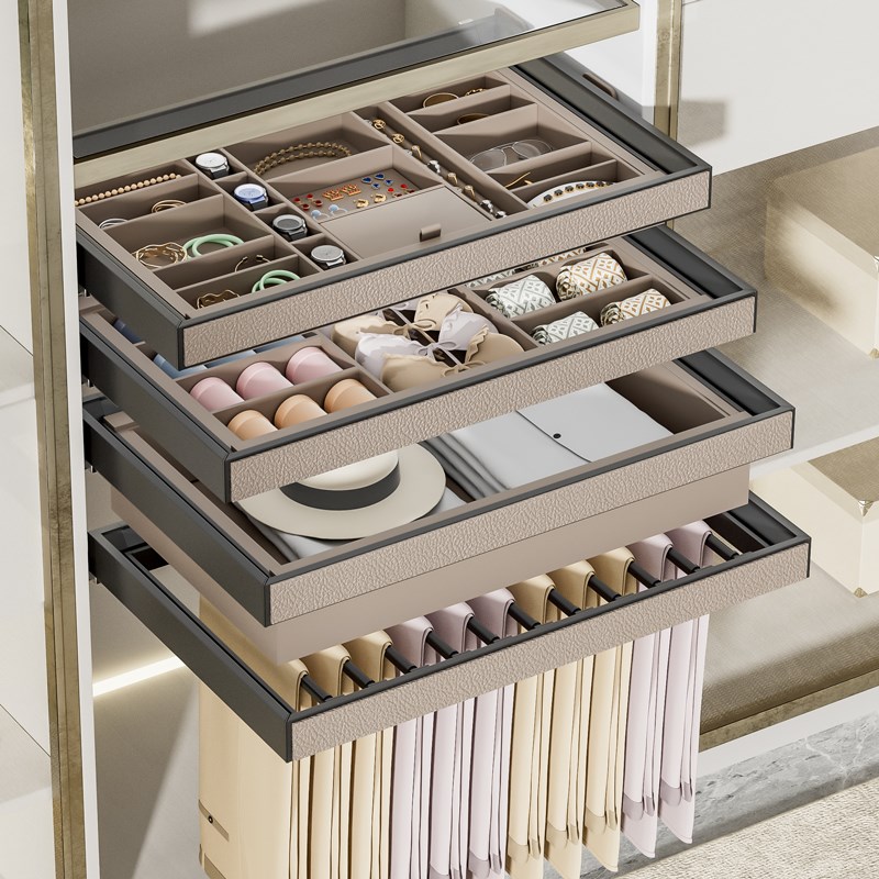 衣柜拉篮首饰盒抽屉式多功v能裤架内置滑轨抽拉架衣帽间伸缩格子