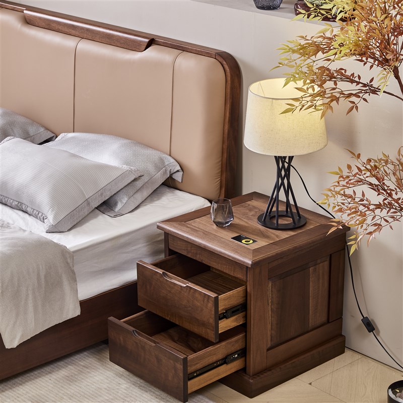 暗格床头柜胡桃木简约现代中式床边柜床头收纳W柜卧室保险柜