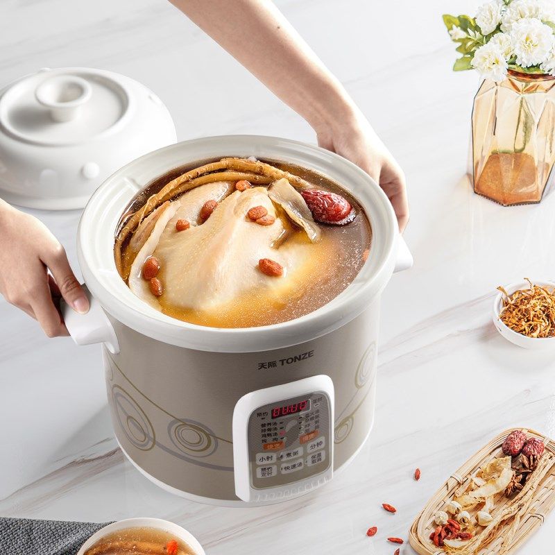 天际快煮电炖锅2L3L4L5L容量白瓷电炖锅煮粥炖汤煲汤锅全自动预约