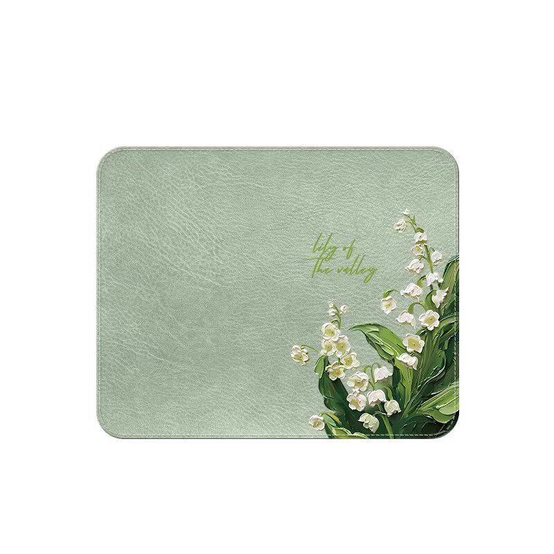 绿色铃兰花朵鼠标垫小号轻奢皮质高级感女生办公用桌垫电脑滑鼠垫