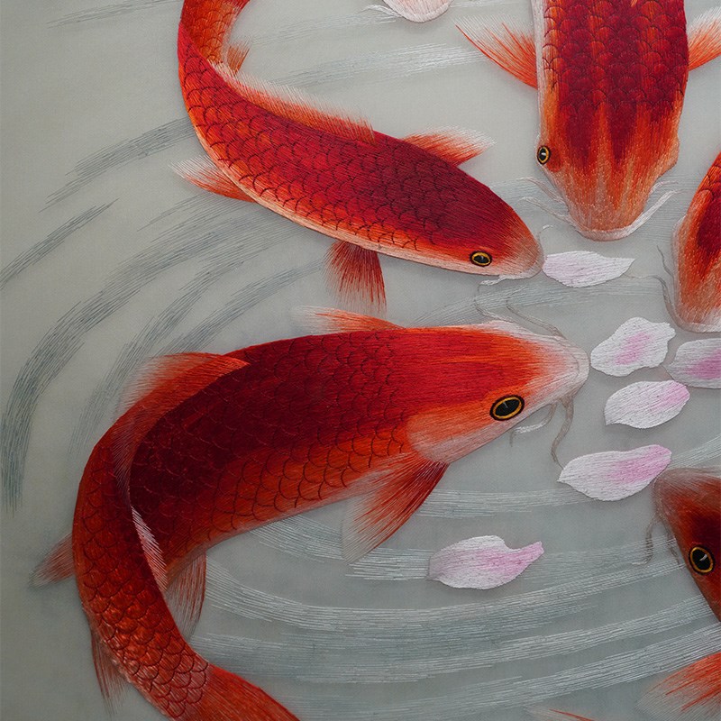 苏绣挂画新中式锦鲤六p鱼图纯手工刺绣画玄关过道走廊餐厅装饰画图片