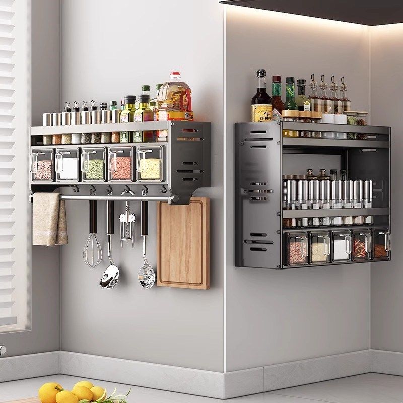 厨房置物架壁挂式调味品密封罐家用免打孔多功能调料盒墙上收纳架,厨房/烹饪用具,厨房墙壁置物架/厨房墙壁挂架,淘宝优惠券,粉丝福利购,淘宝优惠卷