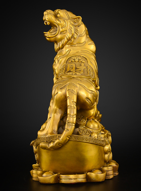 黄铜老虎摆件本命年吉祥物新年办公室工艺品生肖虎马狗三合铜老虎