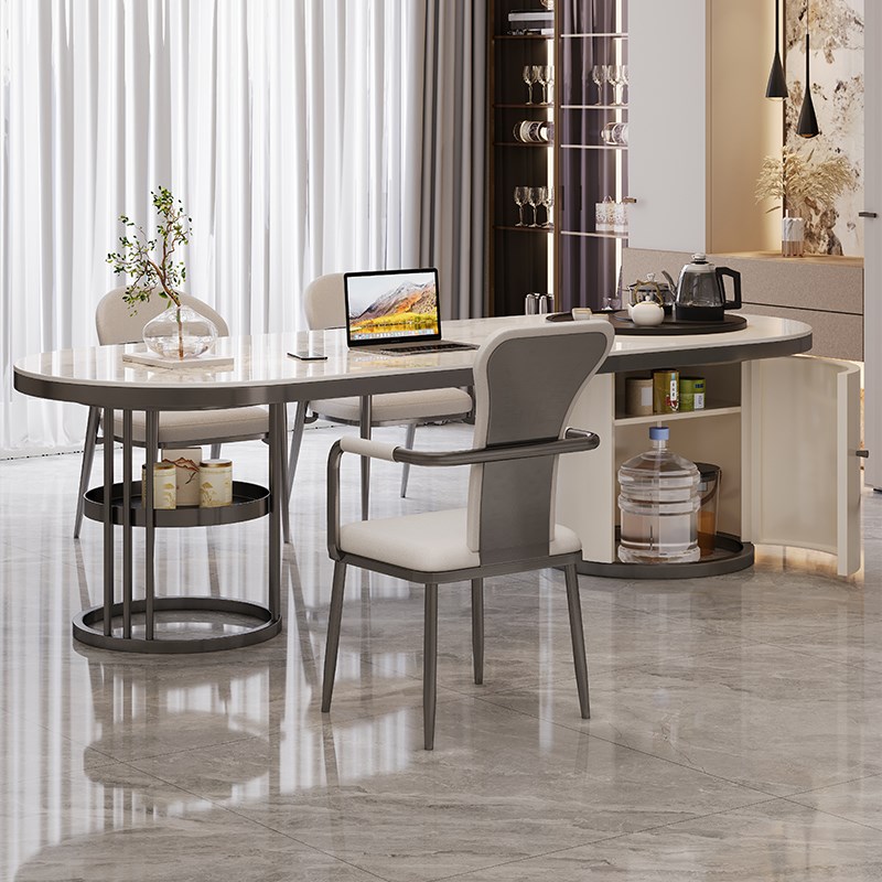 轻奢岩板茶桌椅组合现代r高级感美容院接待洽谈桌办公一体泡茶台