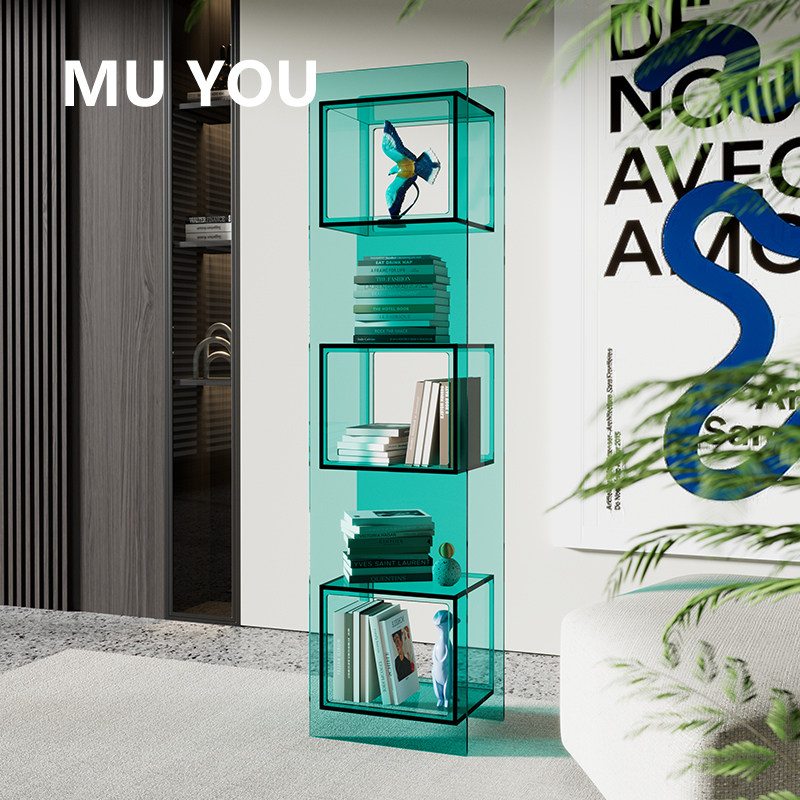亚克力落地靠墙书架小户型角落收纳储物展示书柜设计师多层置物架