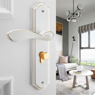 简约静音白色房门锁室内卧室房间门锁家用实木门锁具三件套通用型