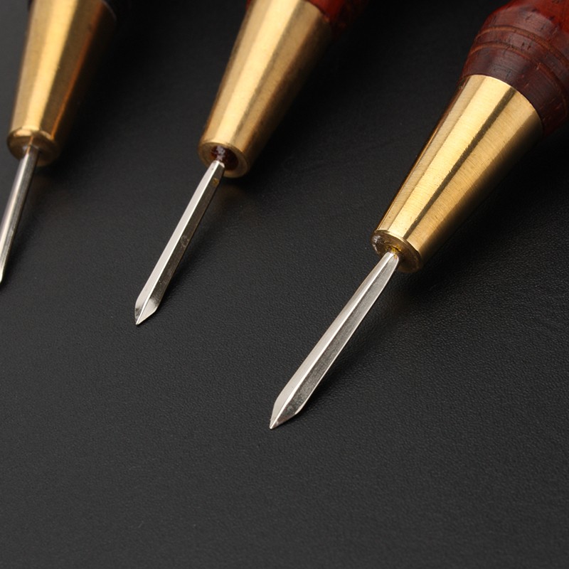 檀木柄菱锥 锥子圆锥 通孔扩孔手工DEIY皮革千枚通 非六棱锥4802