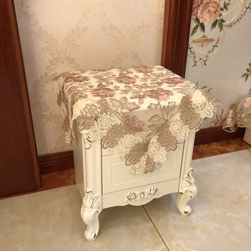 床头柜盖布现代蕾丝通用冰箱空调防尘罩正方形家用盖巾欧式金丝绒