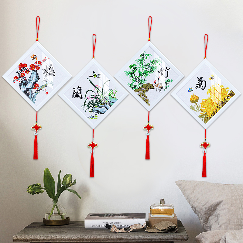 2021年新款5d十字绣钻石画满钻梅兰竹菊客厅点贴钻V砖石秀带框免