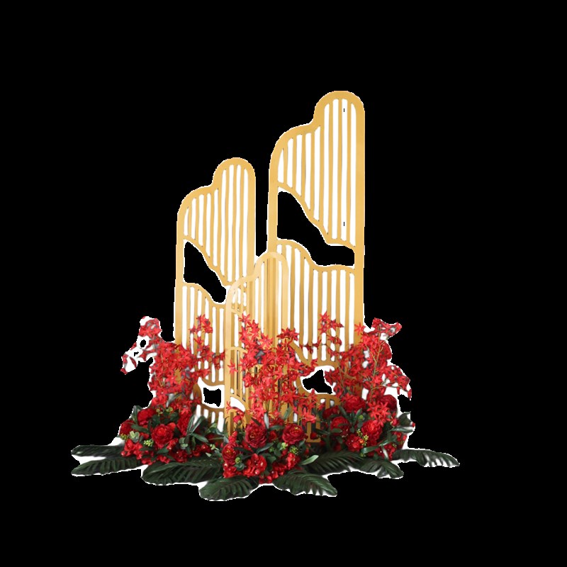 新款中式婚礼道具铁艺海誓山盟屏风路引金色N婚庆道具铁艺架子装