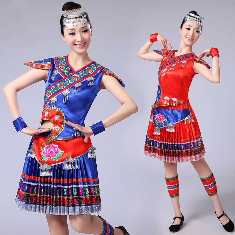 新款苗族舞蹈服装成人女百褶裙表演服饰土家族壮族少数民族演出服