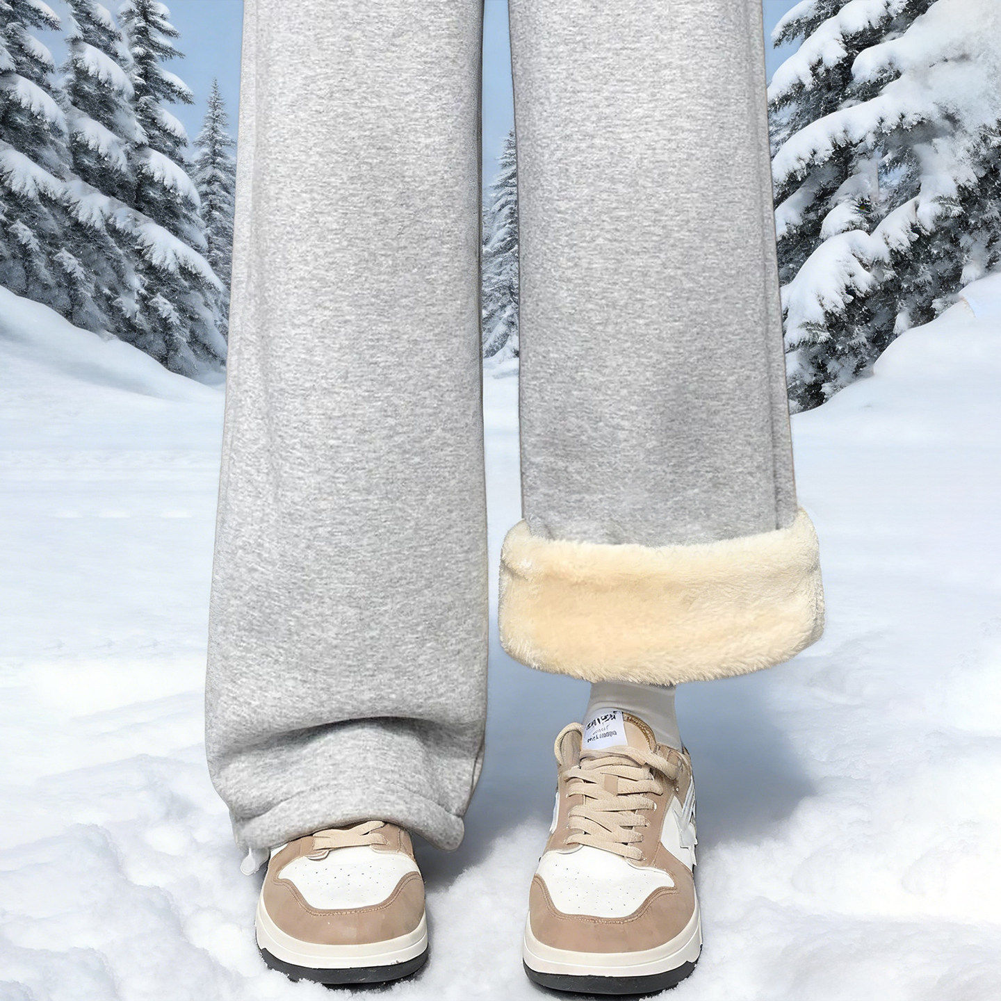 灰色加绒运动裤子女冬季加厚羊羔绒棉裤卫裤小个子休闲直筒阔腿裤