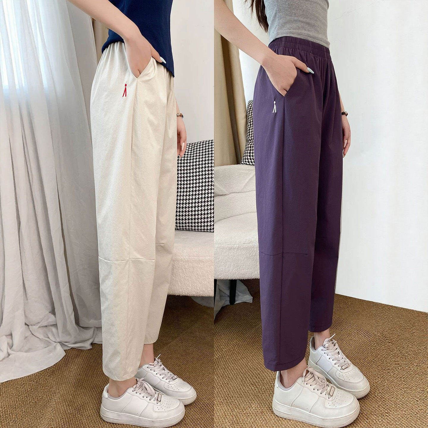 速干运动裤女夏薄款2026新款九分宽松哈伦小个子凉凉冰丝防晒裤子