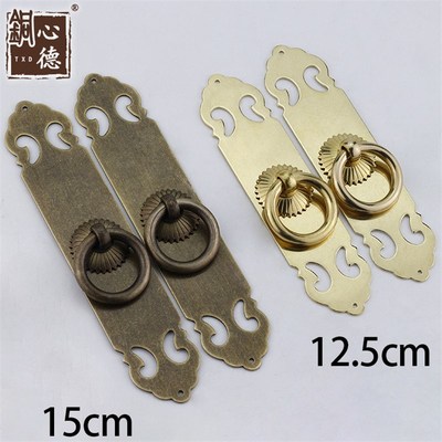 L7新中式仿古柜门拉手门锁头衣橱柜子把手复古竖直条老式纯黄铜拉