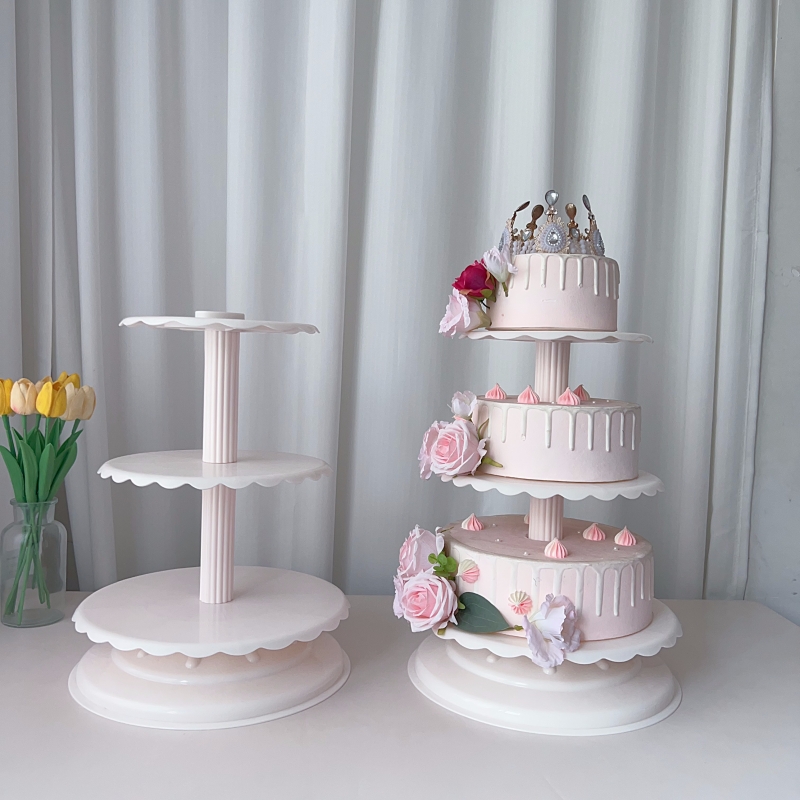 米白色三四d五层蛋糕架子多层祝寿生日婚礼甜品单柱款小尺寸小底