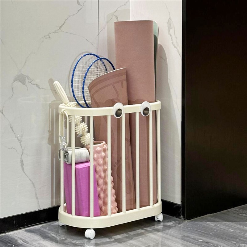瑜伽垫收纳筐家用健身器材收纳框运动G工具整理置物架带轮子可移