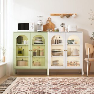 客厅茶水柜家用铁艺置物架钢制铁皮柜收纳柜厨房餐边柜简约储物柜