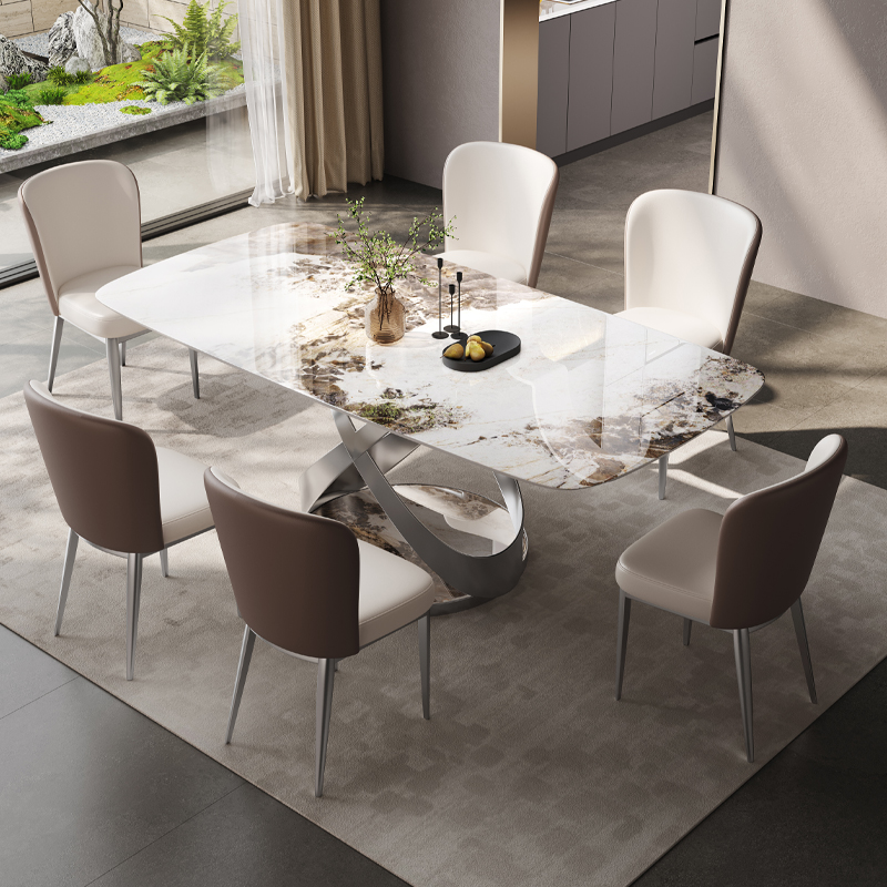 意式轻奢岩板餐桌k椅组合现代简约长方形西餐桌家用小户型吃饭桌