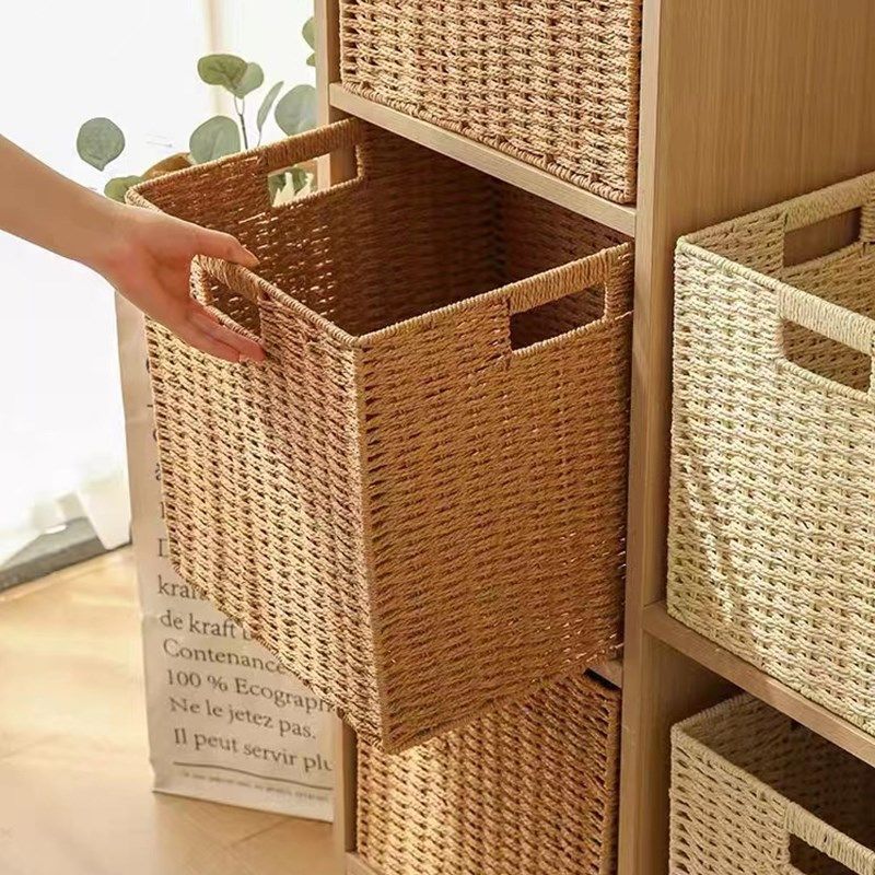 现代客厅收纳专用藤编筐卧室收纳零食整理筐格子柜搁置筐,收纳整理,收纳筐,淘宝优惠券,粉丝福利购,淘宝优惠卷