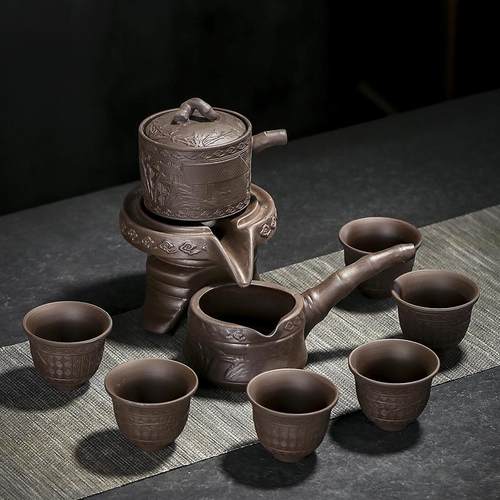 紫砂石磨懒人自动茶具套装 时来运转陶瓷会客家用功夫泡茶器整套
