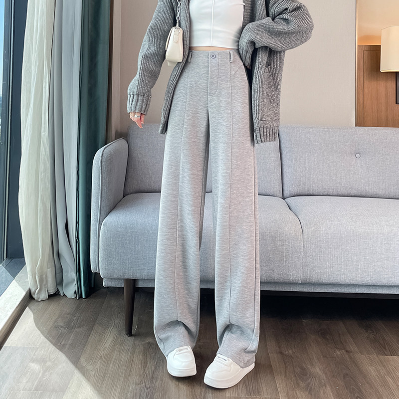 美拉德羊绒阔腿裤女秋冬2024新款垂感窄版加绒加厚糯米直筒西装裤